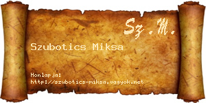 Szubotics Miksa névjegykártya